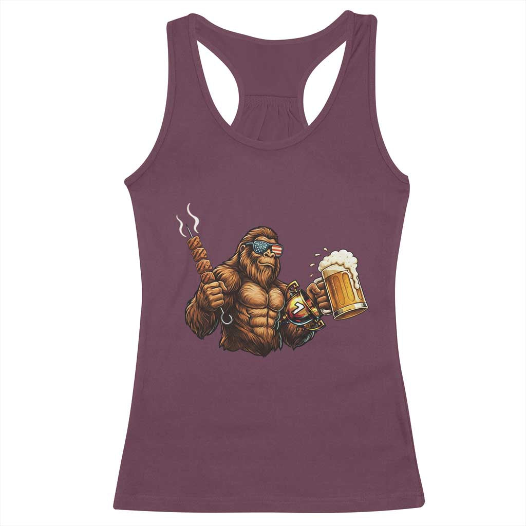 Funny Bigfoot BBQ Party Racerback Tank Top Sasquatch Drinking Beer Celebrate Championship - Wonder Print Shop