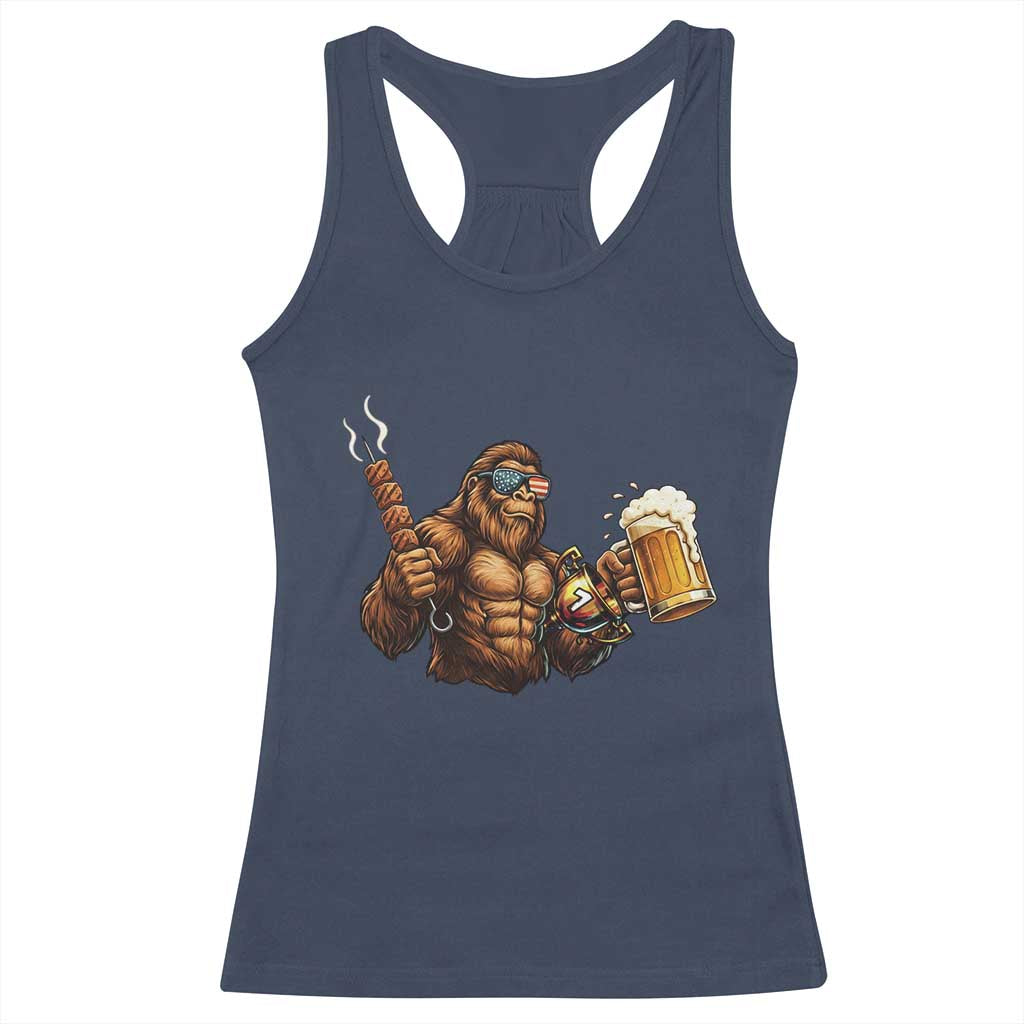 Funny Bigfoot BBQ Party Racerback Tank Top Sasquatch Drinking Beer Celebrate Championship - Wonder Print Shop