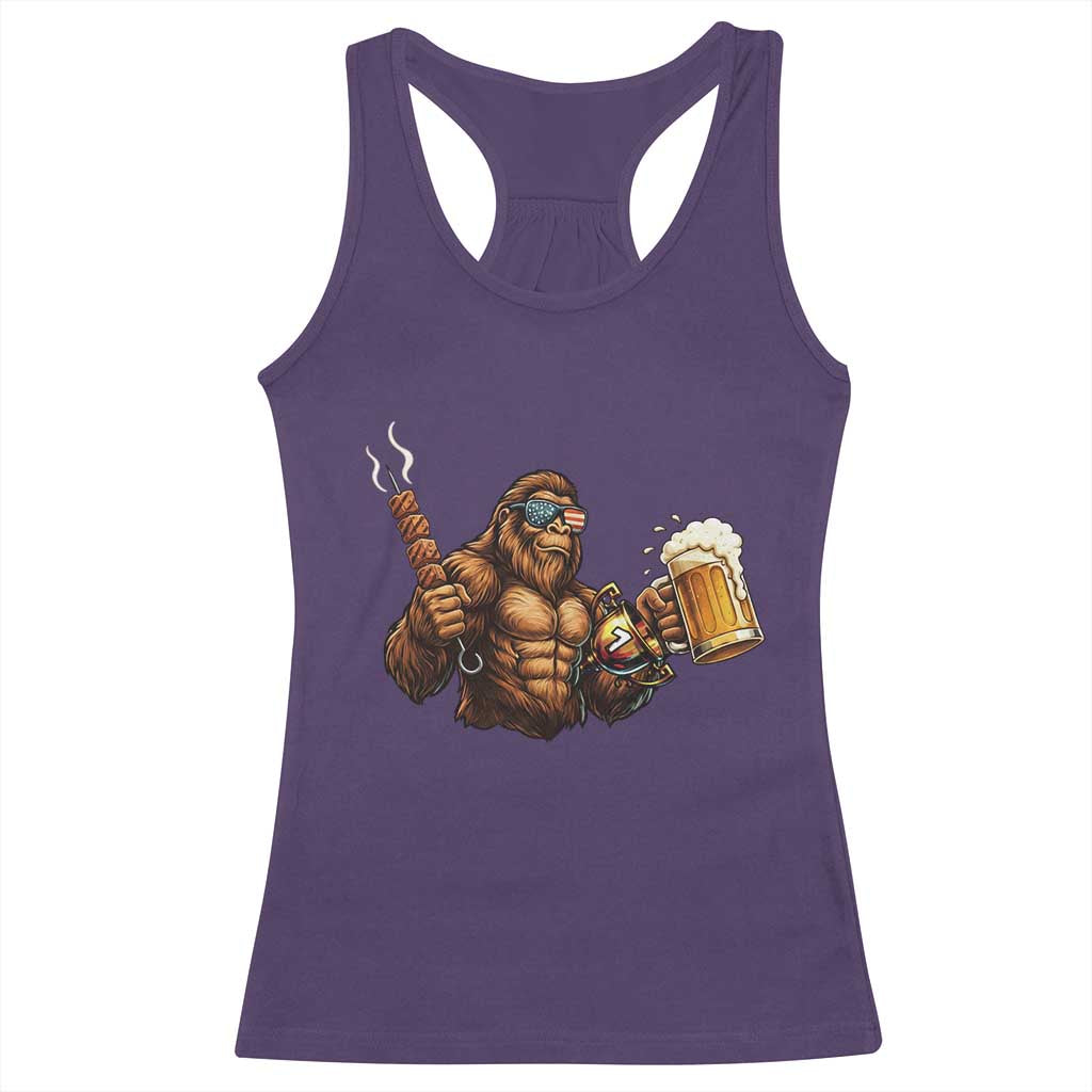 Funny Bigfoot BBQ Party Racerback Tank Top Sasquatch Drinking Beer Celebrate Championship - Wonder Print Shop