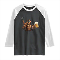 Funny Bigfoot BBQ Party Raglan Shirt Sasquatch Drinking Beer Celebrate Championship - Wonder Print Shop