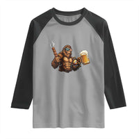 Funny Bigfoot BBQ Party Raglan Shirt Sasquatch Drinking Beer Celebrate Championship - Wonder Print Shop