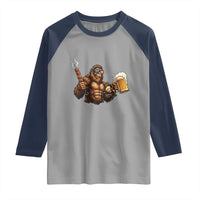 Funny Bigfoot BBQ Party Raglan Shirt Sasquatch Drinking Beer Celebrate Championship - Wonder Print Shop