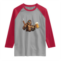 Funny Bigfoot BBQ Party Raglan Shirt Sasquatch Drinking Beer Celebrate Championship - Wonder Print Shop
