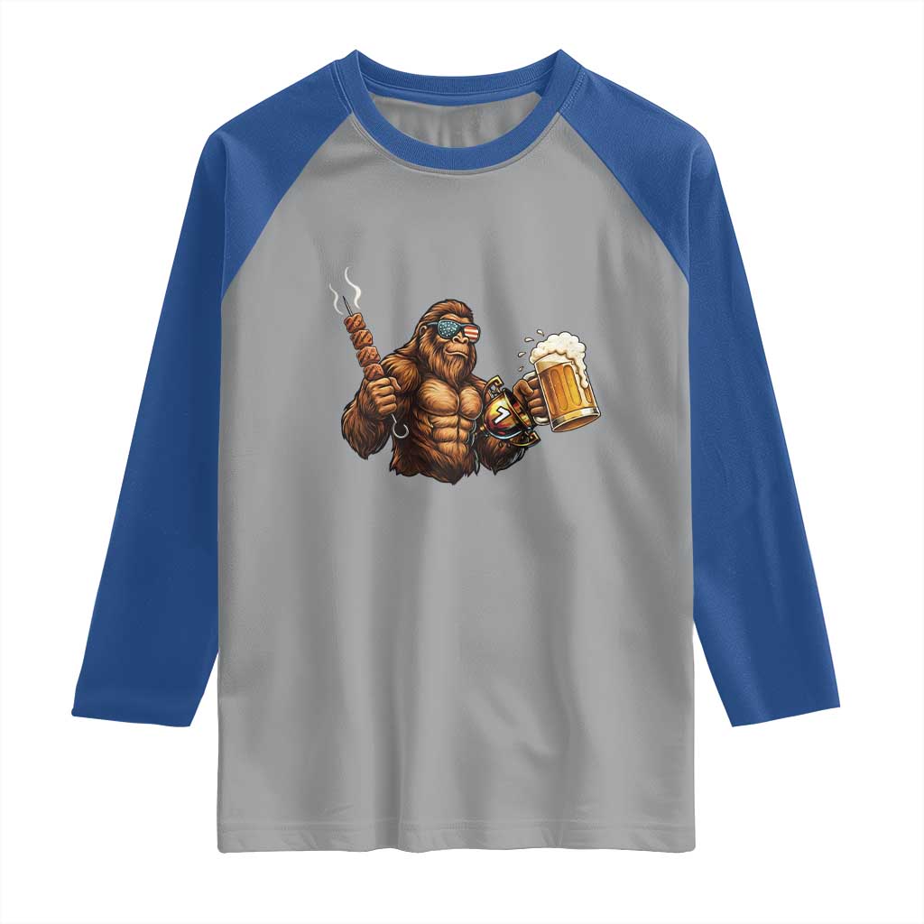 Funny Bigfoot BBQ Party Raglan Shirt Sasquatch Drinking Beer Celebrate Championship - Wonder Print Shop