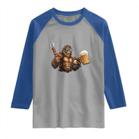 Funny Bigfoot BBQ Party Raglan Shirt Sasquatch Drinking Beer Celebrate Championship - Wonder Print Shop