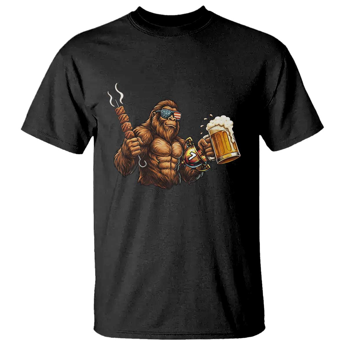 Funny Bigfoot BBQ Party T Shirt Sasquatch Drinking Beer Celebrate Championship - Wonder Print Shop