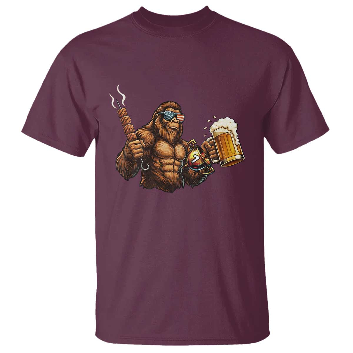 Funny Bigfoot BBQ Party T Shirt Sasquatch Drinking Beer Celebrate Championship - Wonder Print Shop