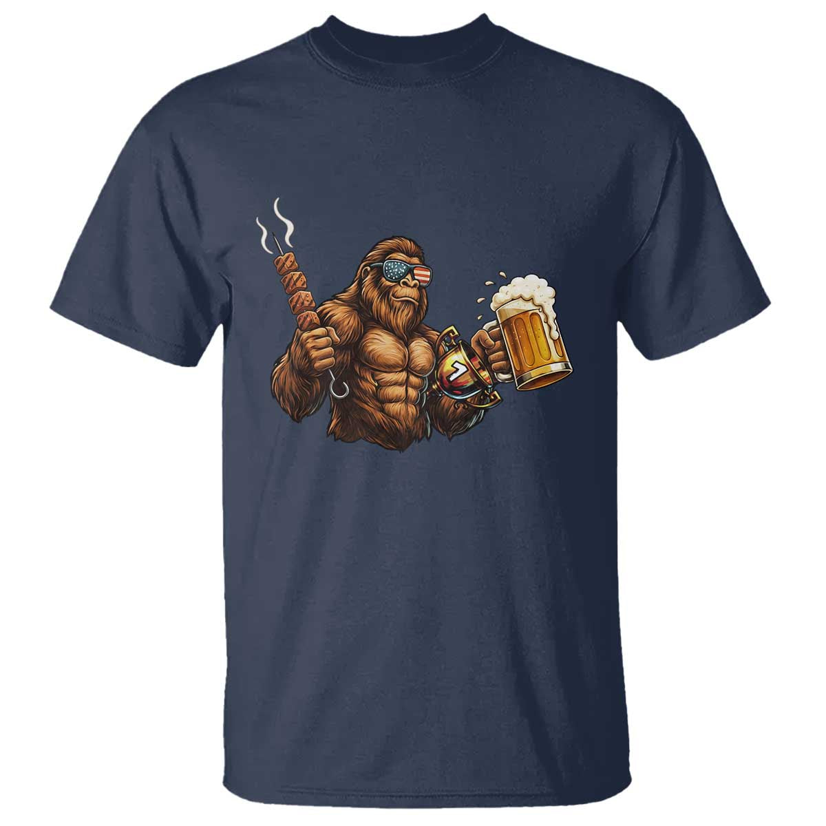 Funny Bigfoot BBQ Party T Shirt Sasquatch Drinking Beer Celebrate Championship - Wonder Print Shop