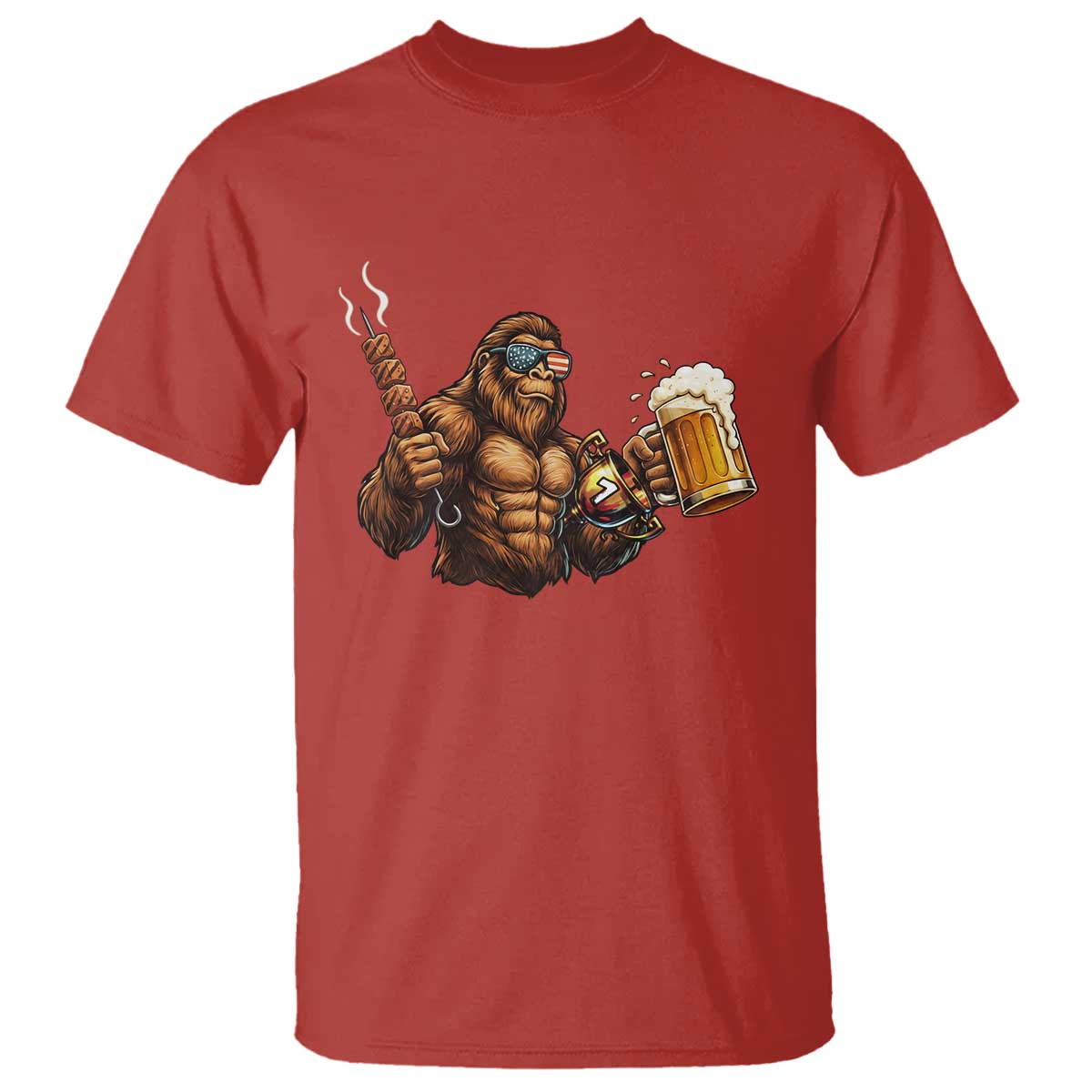 Funny Bigfoot BBQ Party T Shirt Sasquatch Drinking Beer Celebrate Championship - Wonder Print Shop