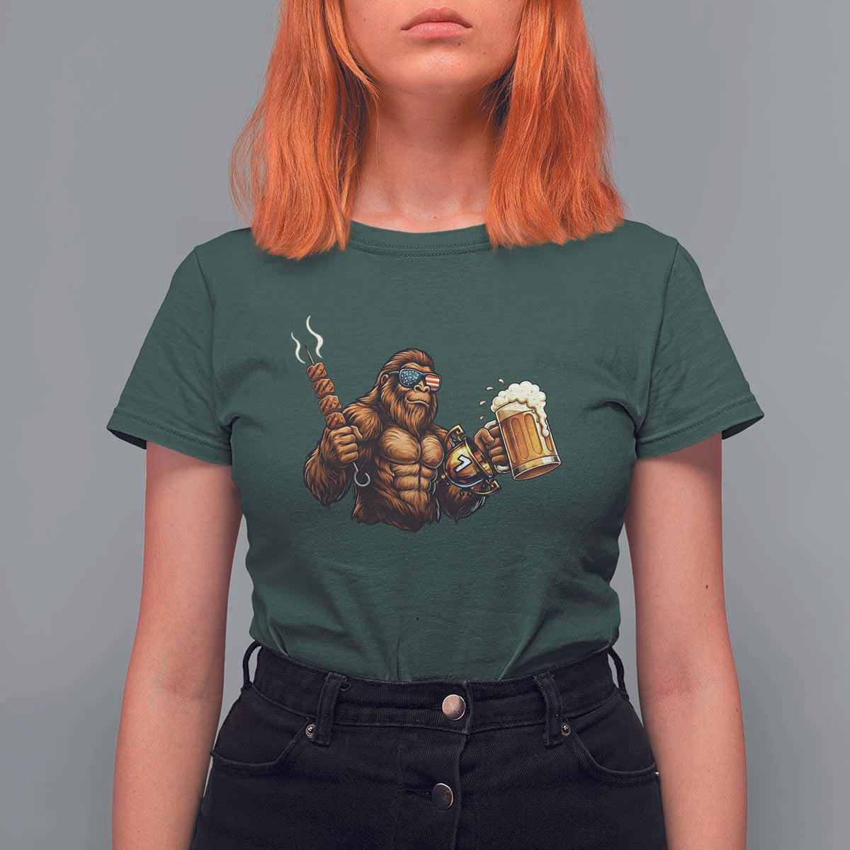 Funny Bigfoot BBQ Party T Shirt For Women Sasquatch Drinking Beer Celebrate Championship - Wonder Print Shop