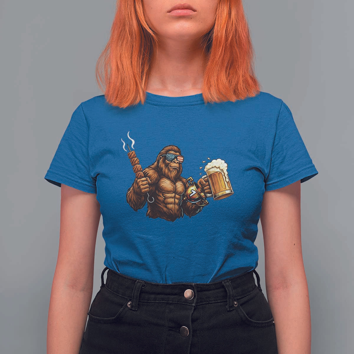 Funny Bigfoot BBQ Party T Shirt For Women Sasquatch Drinking Beer Celebrate Championship - Wonder Print Shop