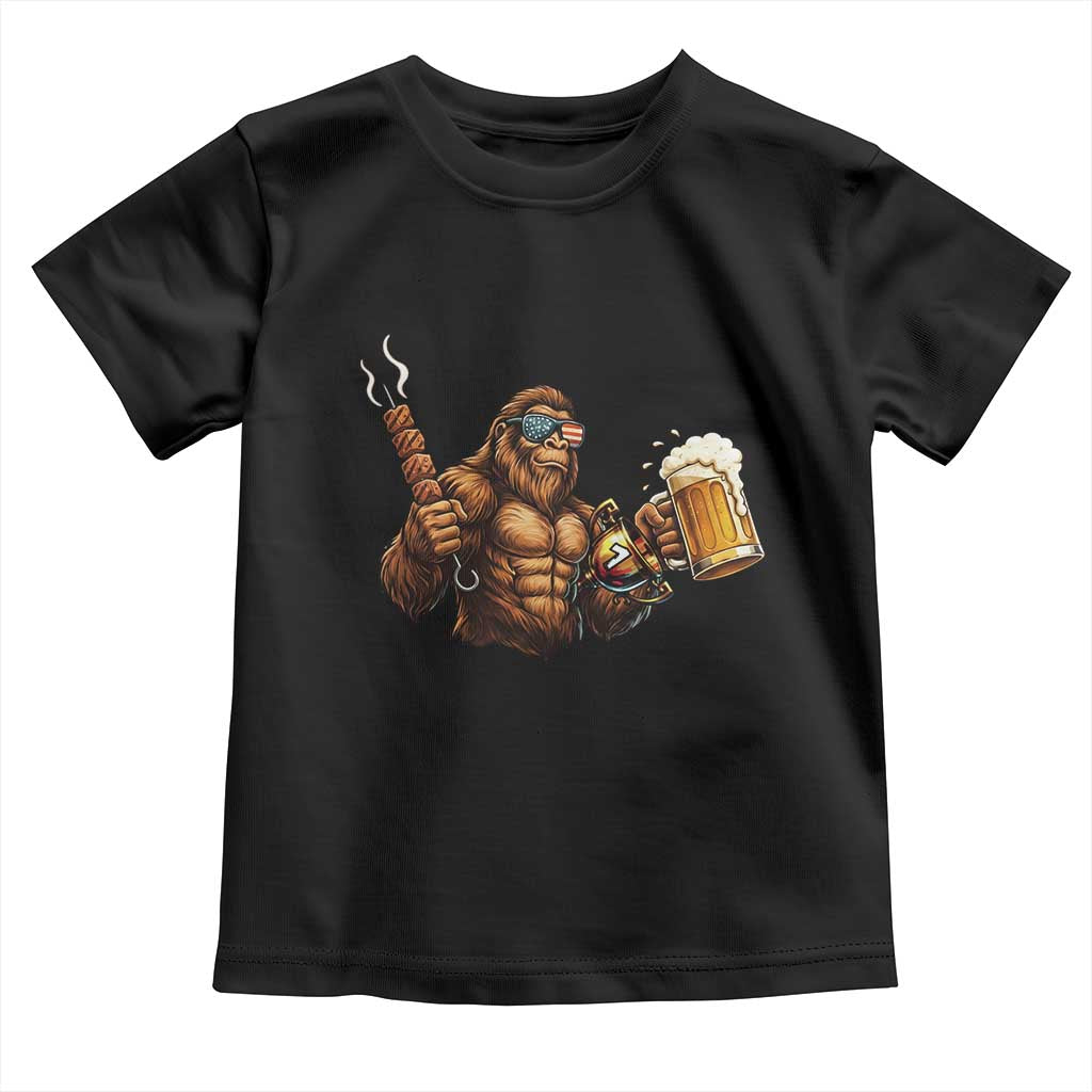 Funny Bigfoot BBQ Party Toddler T Shirt Sasquatch Drinking Beer Celebrate Championship - Wonder Print Shop