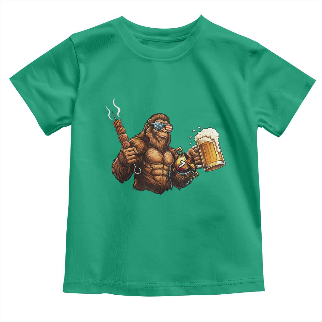 Funny Bigfoot BBQ Party Toddler T Shirt Sasquatch Drinking Beer Celebrate Championship - Wonder Print Shop