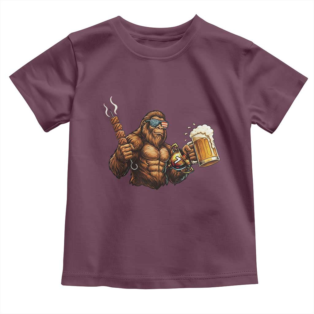 Funny Bigfoot BBQ Party Toddler T Shirt Sasquatch Drinking Beer Celebrate Championship - Wonder Print Shop