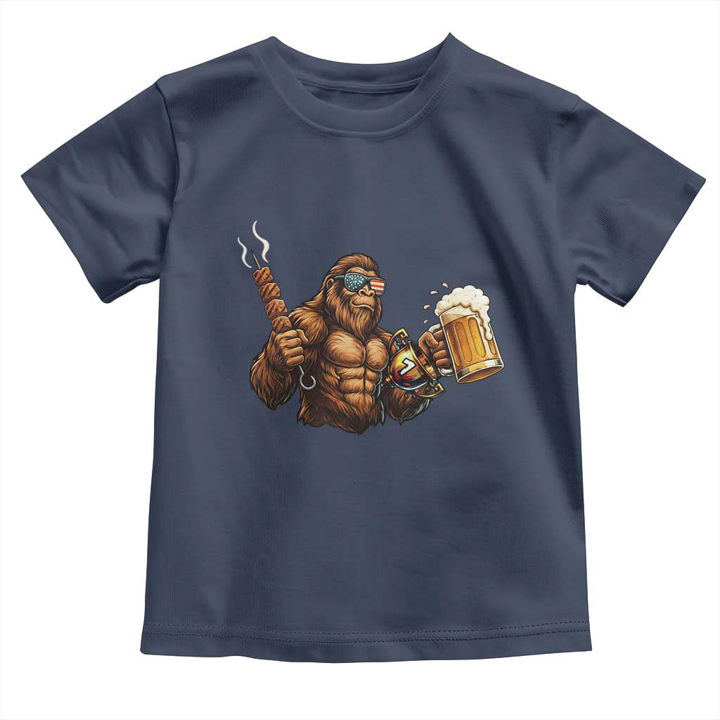 Funny Bigfoot BBQ Party Toddler T Shirt Sasquatch Drinking Beer Celebrate Championship - Wonder Print Shop