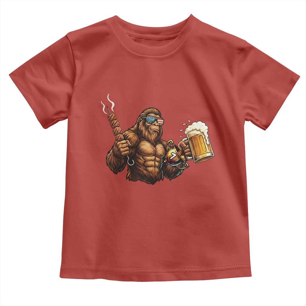 Funny Bigfoot BBQ Party Toddler T Shirt Sasquatch Drinking Beer Celebrate Championship - Wonder Print Shop