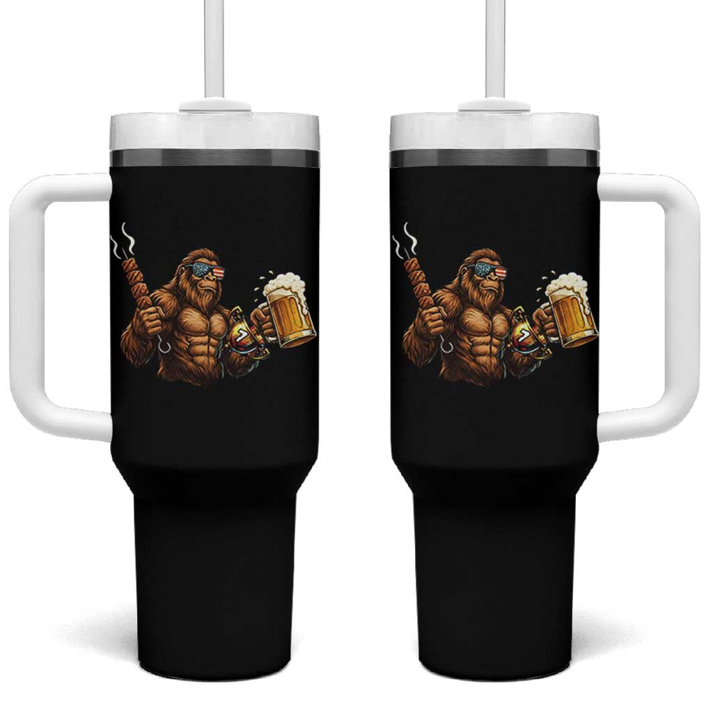 Funny Bigfoot BBQ Party Tumbler With Handle Sasquatch Drinking Beer Celebrate Championship