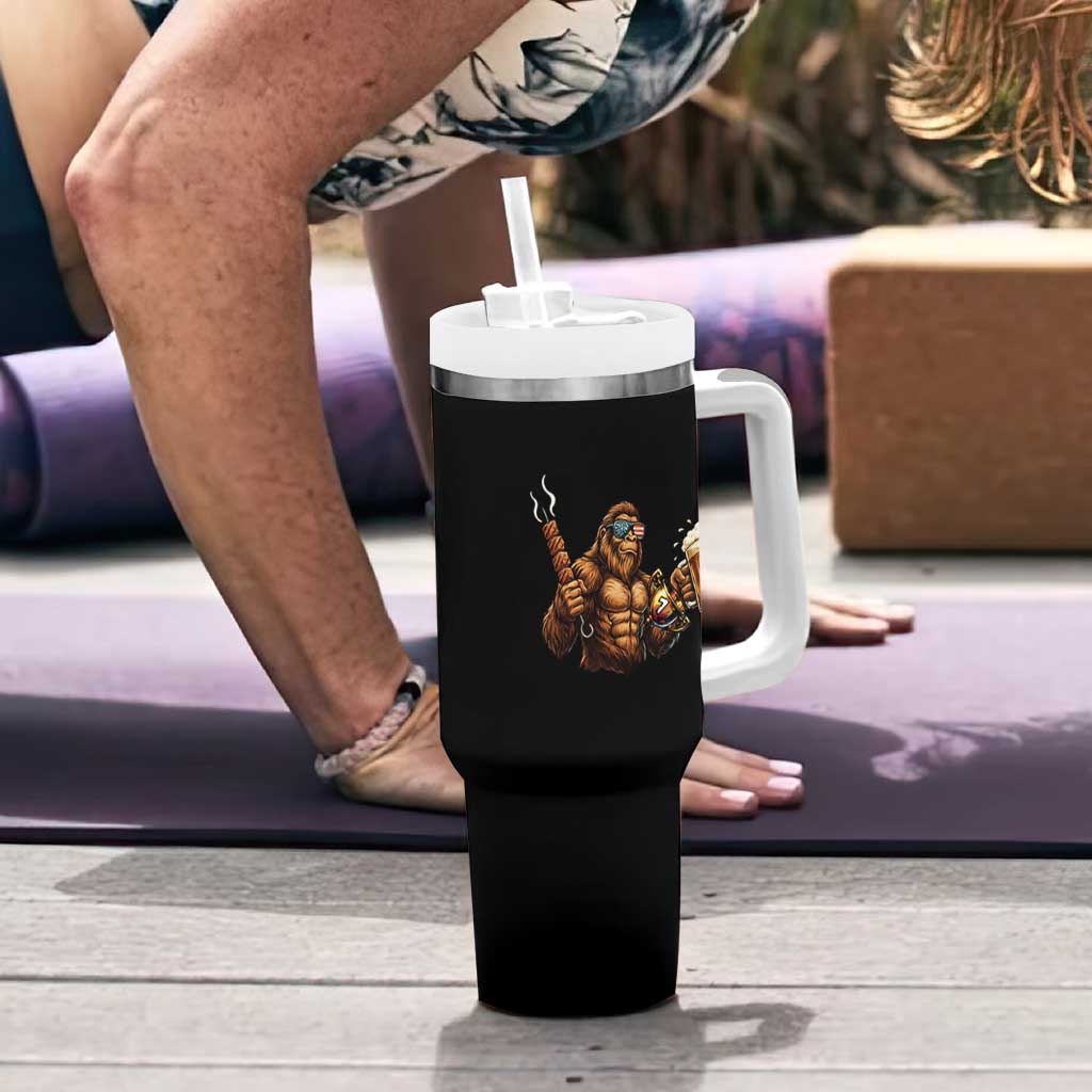 Funny Bigfoot BBQ Party Tumbler With Handle Sasquatch Drinking Beer Celebrate Championship