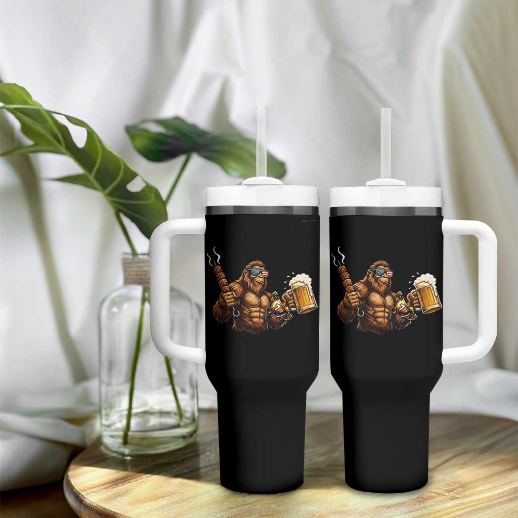 Funny Bigfoot BBQ Party Tumbler With Handle Sasquatch Drinking Beer Celebrate Championship