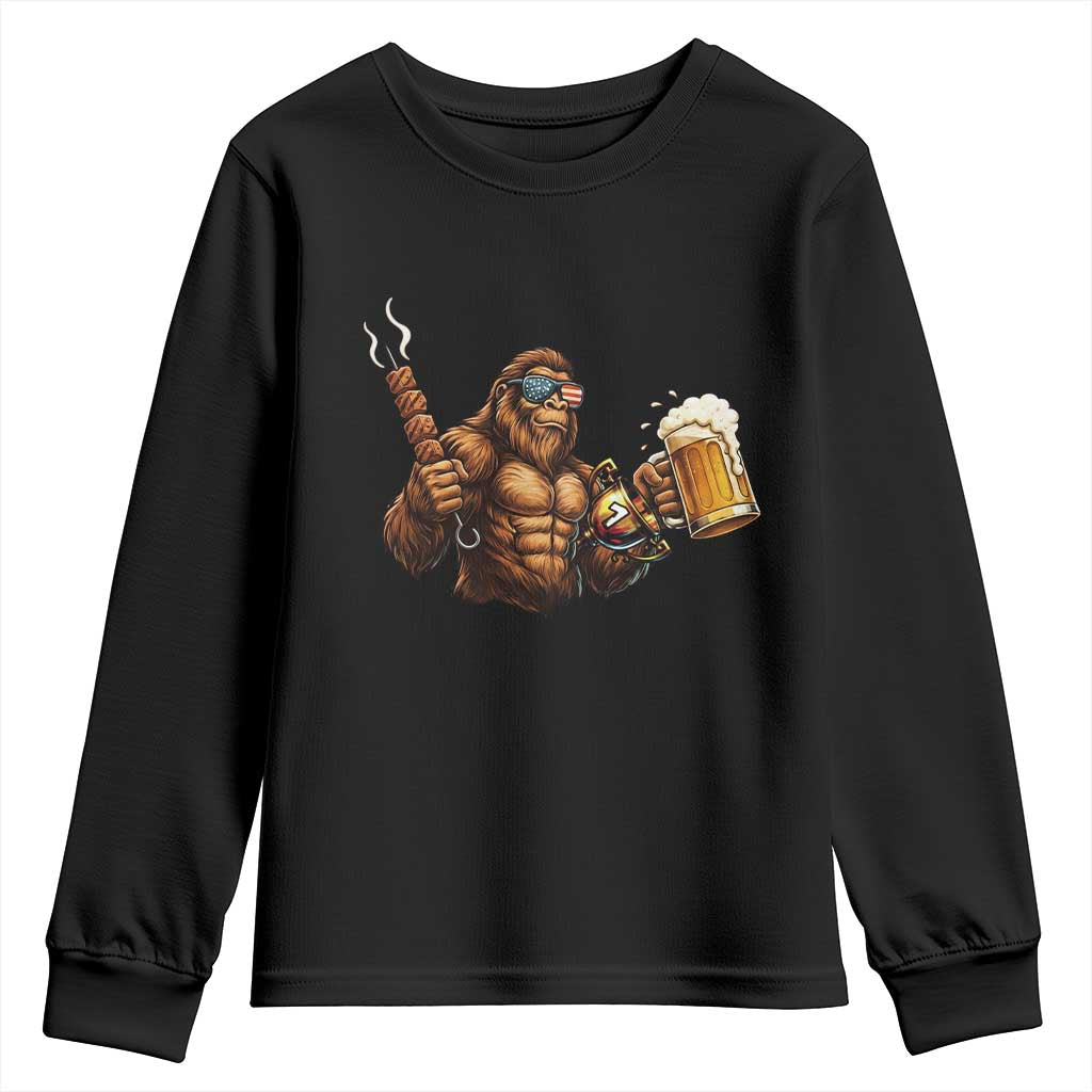 Funny Bigfoot BBQ Party Youth Sweatshirt Sasquatch Drinking Beer Celebrate Championship - Wonder Print Shop