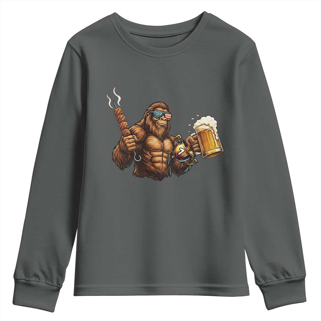 Funny Bigfoot BBQ Party Youth Sweatshirt Sasquatch Drinking Beer Celebrate Championship - Wonder Print Shop