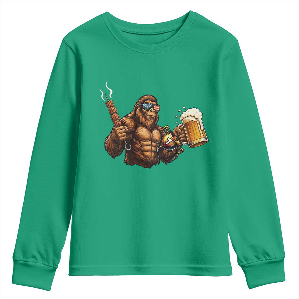 Funny Bigfoot BBQ Party Youth Sweatshirt Sasquatch Drinking Beer Celebrate Championship - Wonder Print Shop