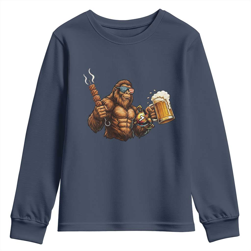 Funny Bigfoot BBQ Party Youth Sweatshirt Sasquatch Drinking Beer Celebrate Championship - Wonder Print Shop