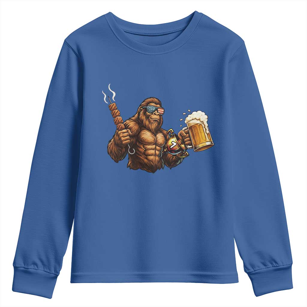 Funny Bigfoot BBQ Party Youth Sweatshirt Sasquatch Drinking Beer Celebrate Championship - Wonder Print Shop