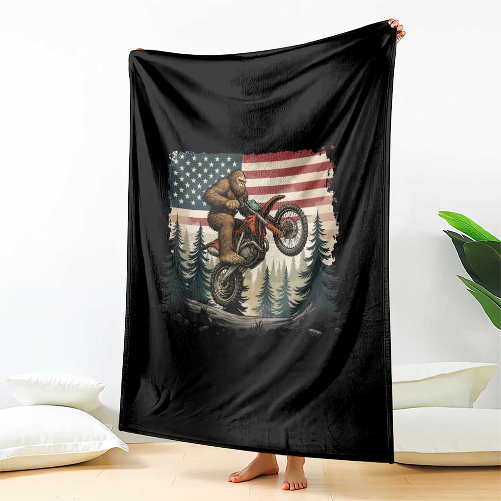 Bigfoot Dirt Bike Throw Blanket Patriotic Sasquatch American Flag - Wonder Print Shop