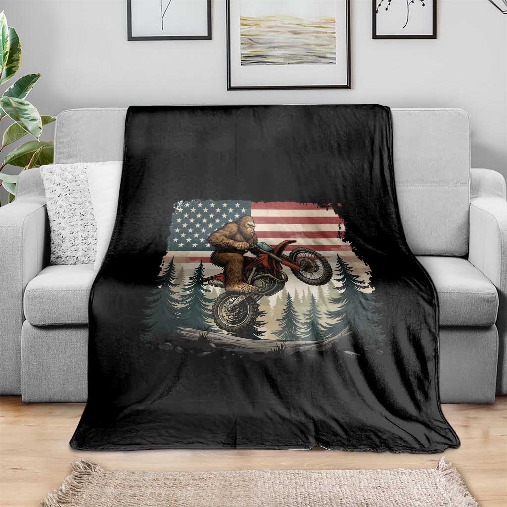 Bigfoot Dirt Bike Throw Blanket Patriotic Sasquatch American Flag - Wonder Print Shop