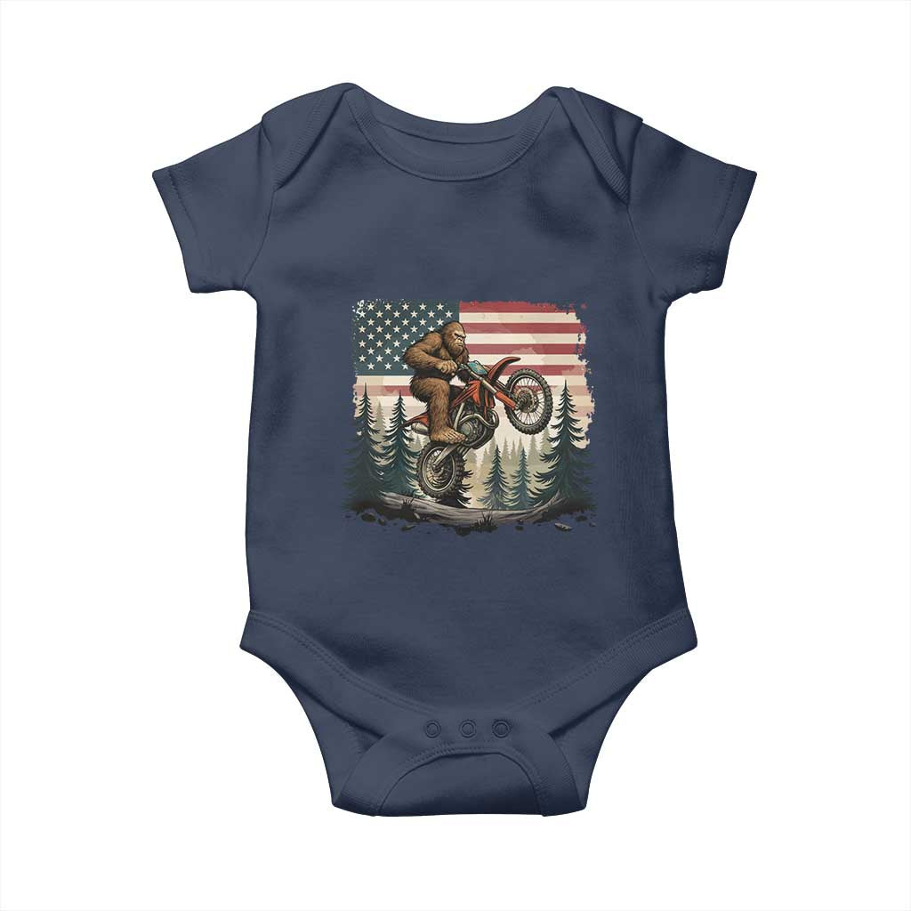 Bigfoot Dirt Bike Baby Onesie Patriotic Sasquatch American Flag - Wonder Print Shop