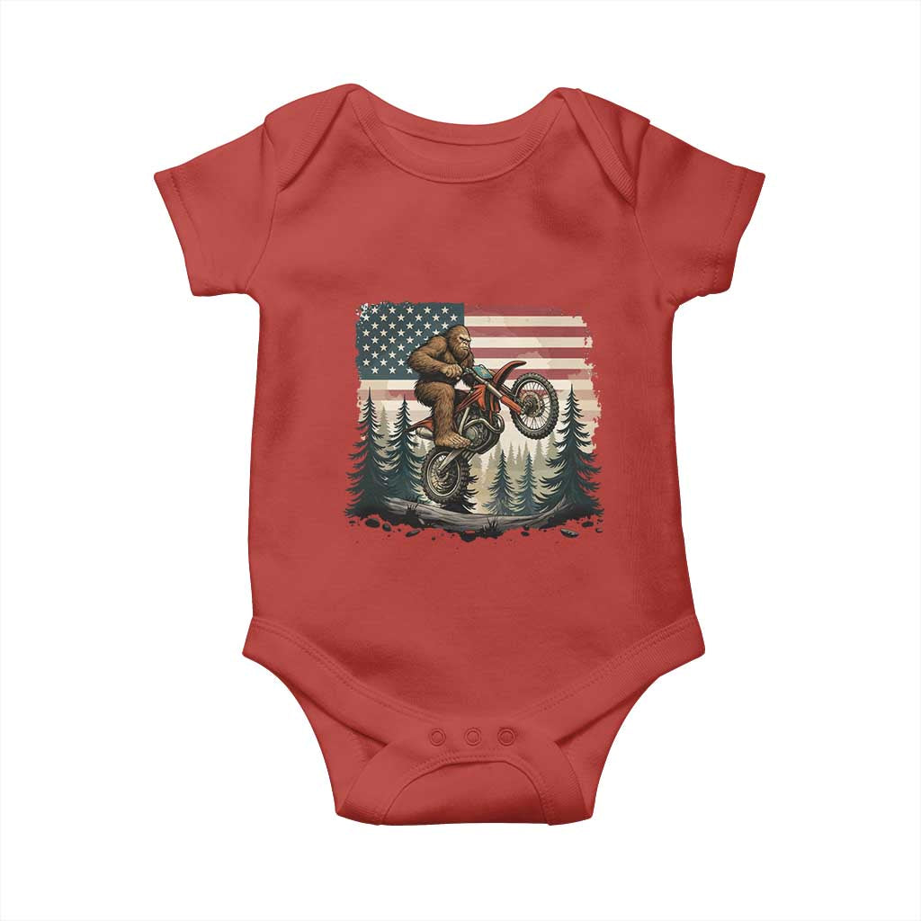Bigfoot Dirt Bike Baby Onesie Patriotic Sasquatch American Flag - Wonder Print Shop