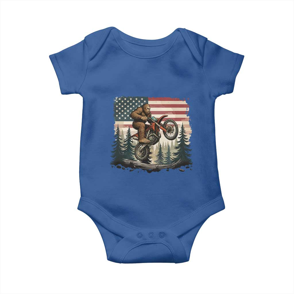 Bigfoot Dirt Bike Baby Onesie Patriotic Sasquatch American Flag - Wonder Print Shop