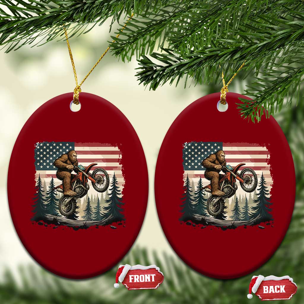 Bigfoot Dirt Bike Ceramic Ornament Patriotic Sasquatch American Flag - Wonder Print Shop