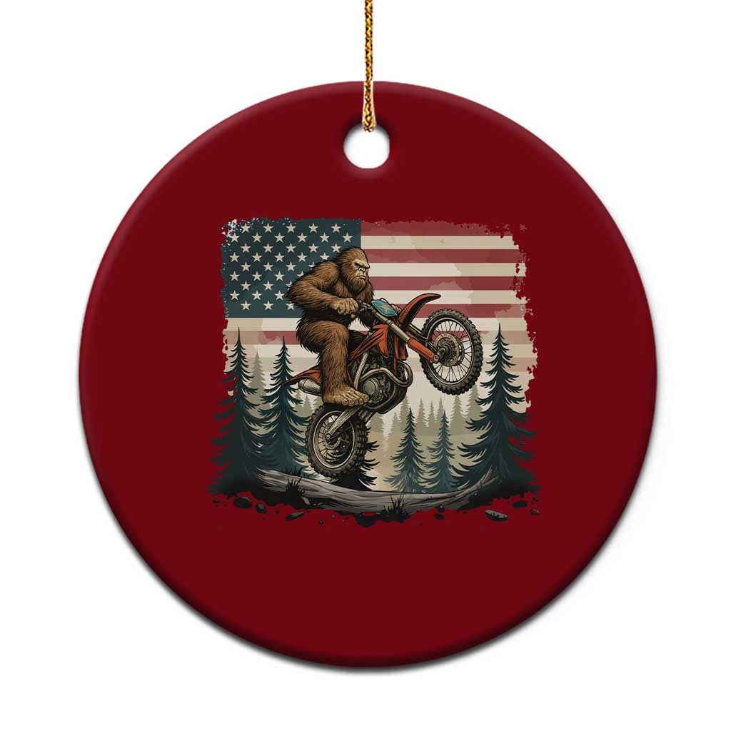 Bigfoot Dirt Bike Ceramic Ornament Patriotic Sasquatch American Flag - Wonder Print Shop