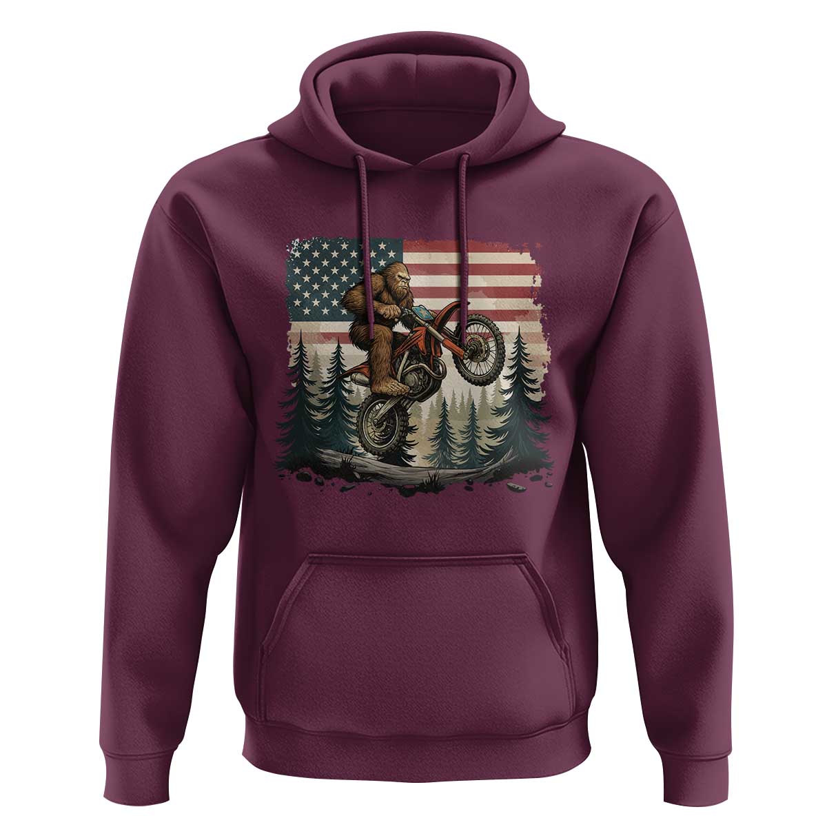 Bigfoot Dirt Bike Hoodie Patriotic Sasquatch American Flag - Wonder Print Shop