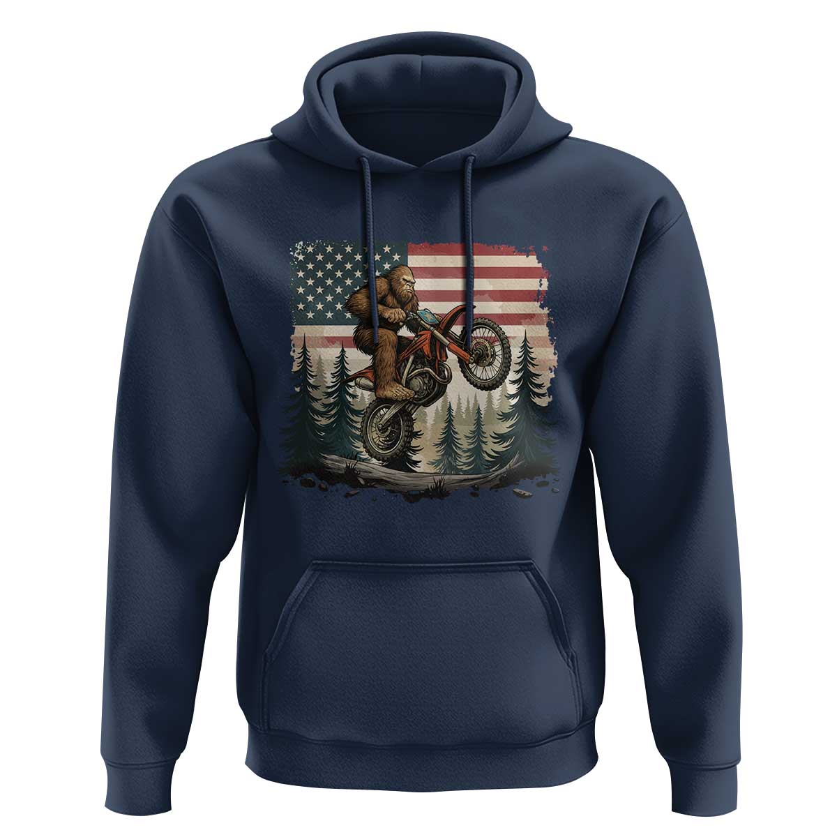 Bigfoot Dirt Bike Hoodie Patriotic Sasquatch American Flag - Wonder Print Shop