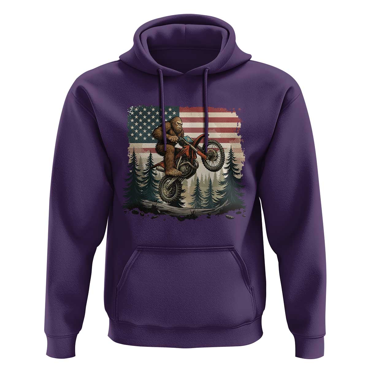 Bigfoot Dirt Bike Hoodie Patriotic Sasquatch American Flag - Wonder Print Shop