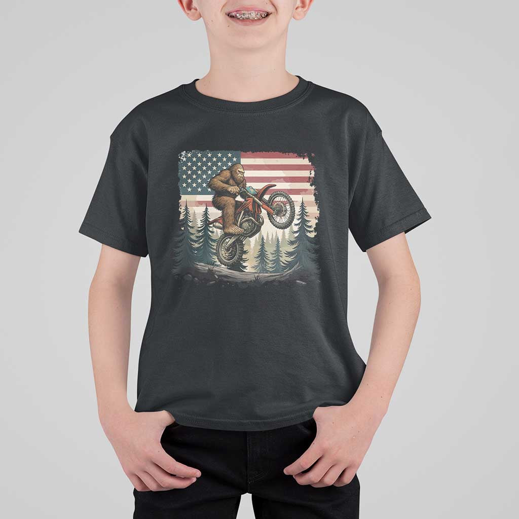 Bigfoot Dirt Bike T Shirt For Kid Patriotic Sasquatch American Flag - Wonder Print Shop
