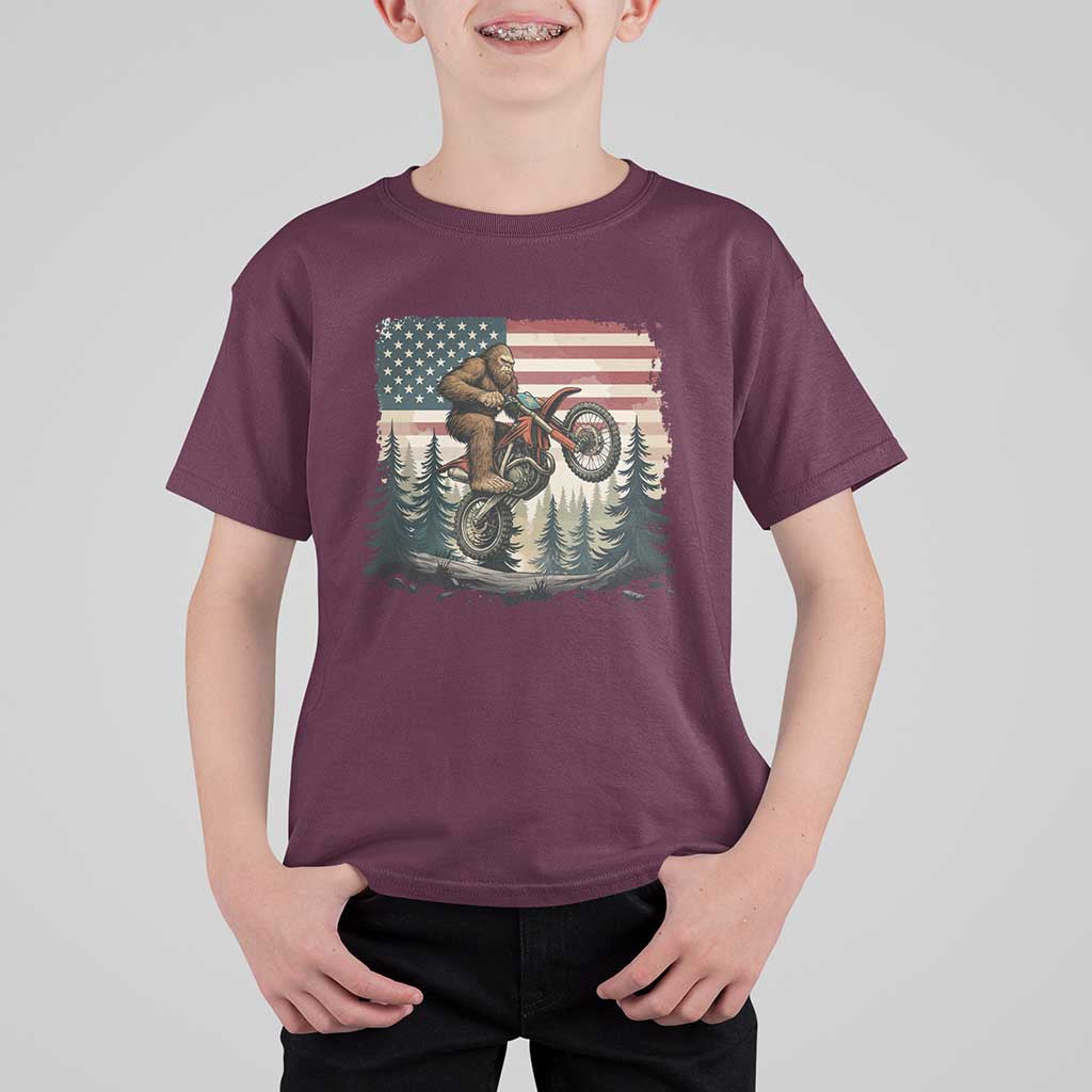 Bigfoot Dirt Bike T Shirt For Kid Patriotic Sasquatch American Flag - Wonder Print Shop