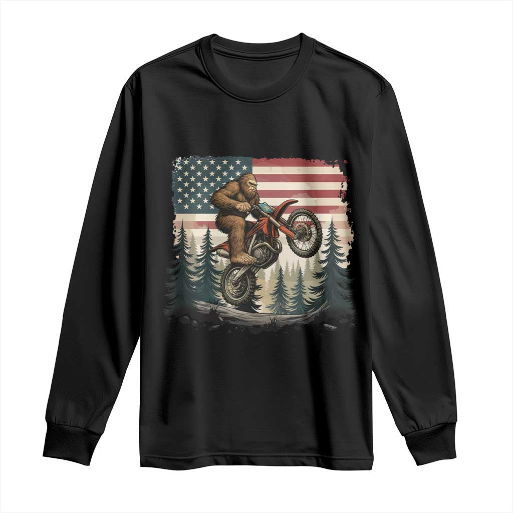 Bigfoot Dirt Bike Long Sleeve Shirt Patriotic Sasquatch American Flag - Wonder Print Shop