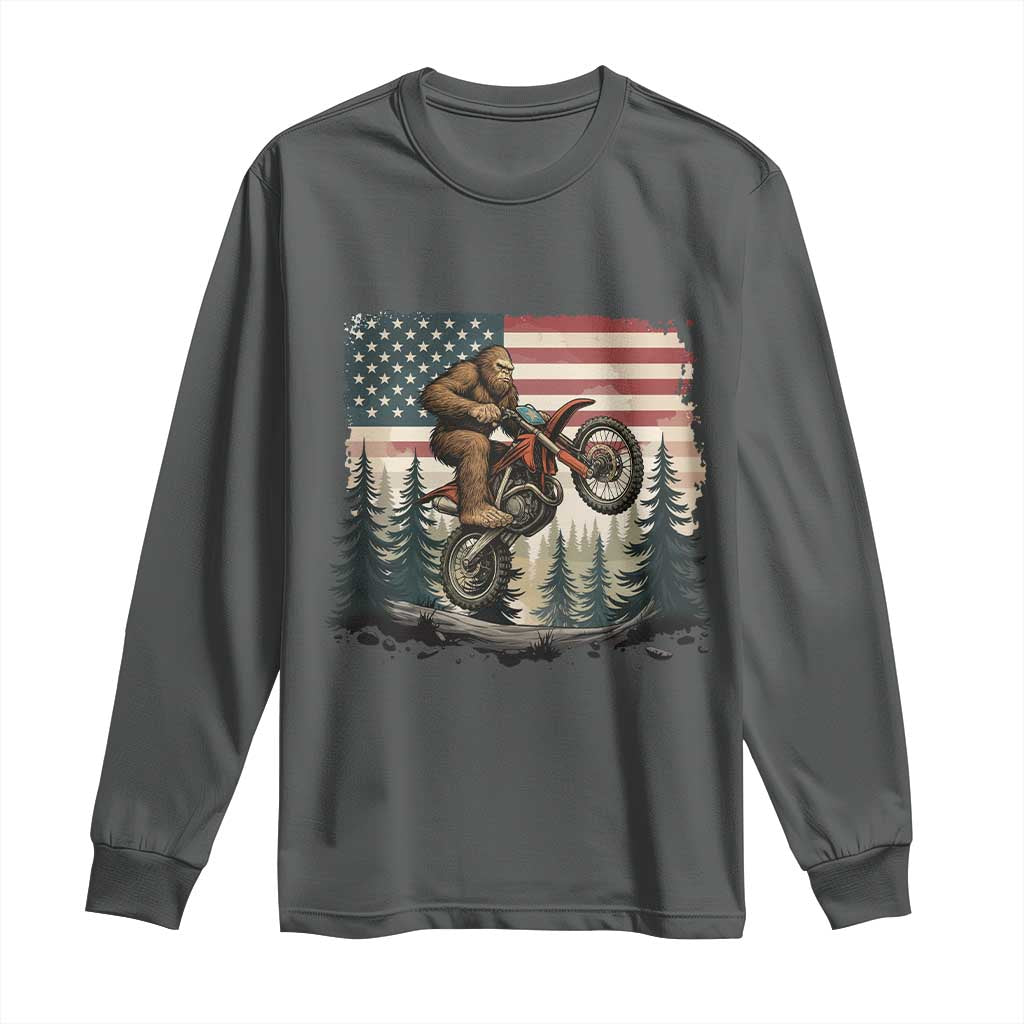 Bigfoot Dirt Bike Long Sleeve Shirt Patriotic Sasquatch American Flag - Wonder Print Shop