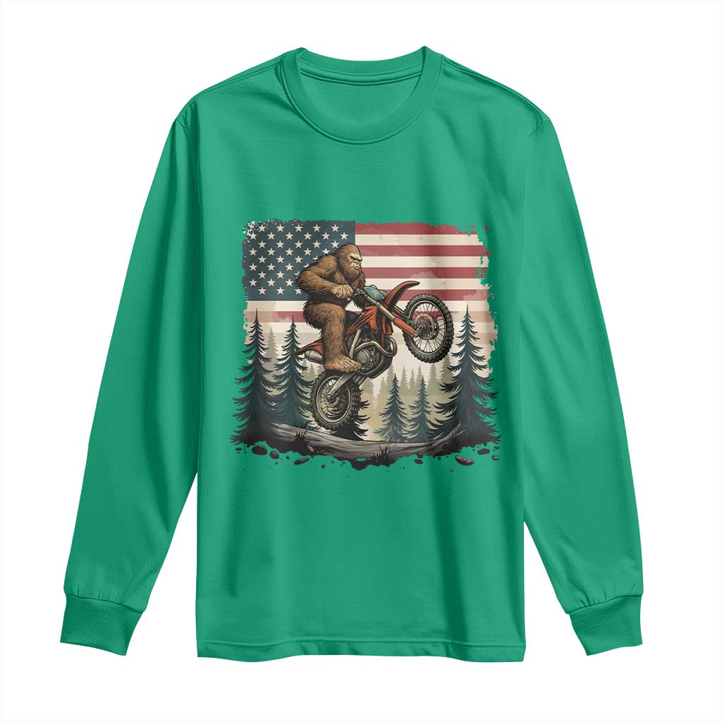 Bigfoot Dirt Bike Long Sleeve Shirt Patriotic Sasquatch American Flag - Wonder Print Shop