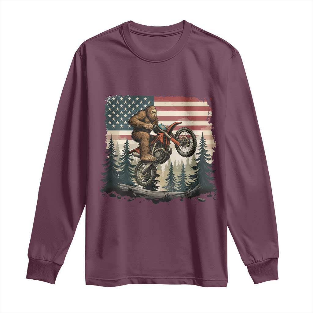 Bigfoot Dirt Bike Long Sleeve Shirt Patriotic Sasquatch American Flag - Wonder Print Shop