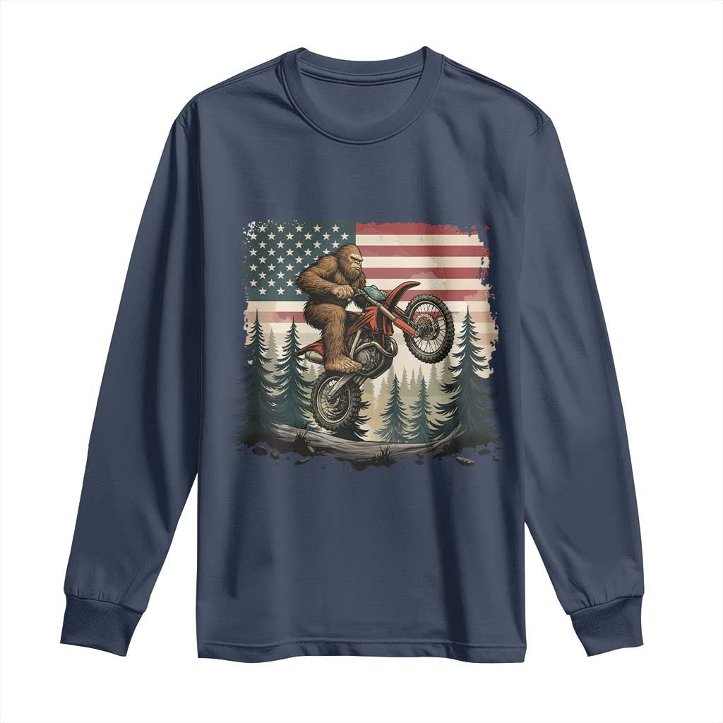 Bigfoot Dirt Bike Long Sleeve Shirt Patriotic Sasquatch American Flag - Wonder Print Shop