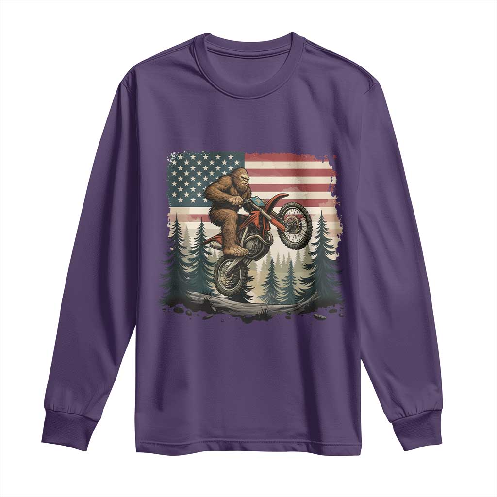 Bigfoot Dirt Bike Long Sleeve Shirt Patriotic Sasquatch American Flag - Wonder Print Shop