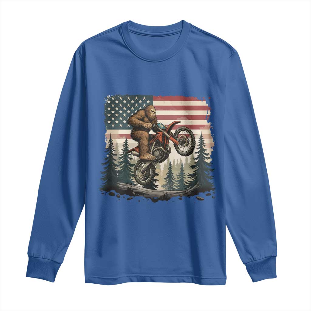 Bigfoot Dirt Bike Long Sleeve Shirt Patriotic Sasquatch American Flag - Wonder Print Shop