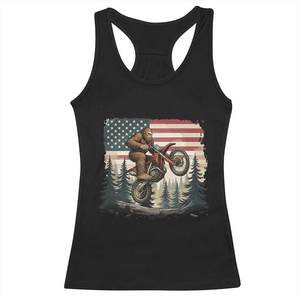 Bigfoot Dirt Bike Racerback Tank Top Patriotic Sasquatch American Flag - Wonder Print Shop