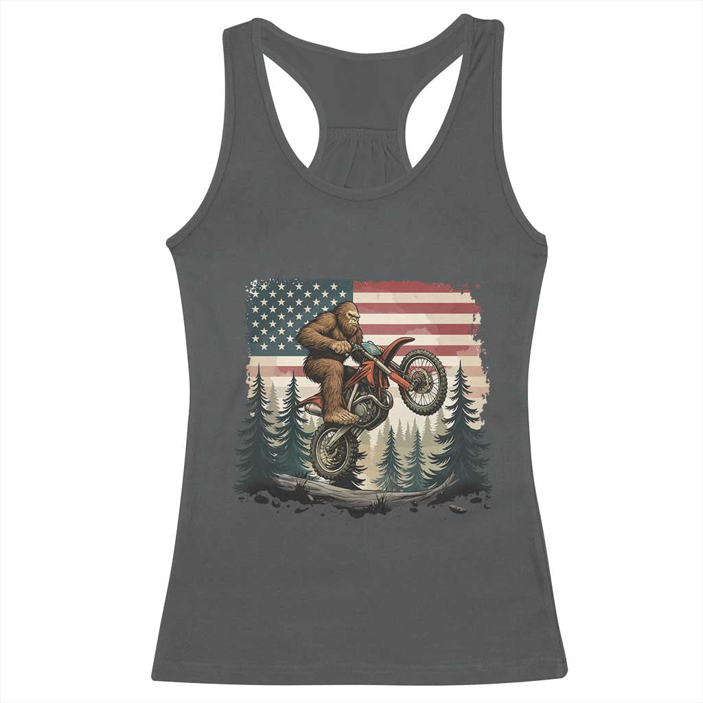 Bigfoot Dirt Bike Racerback Tank Top Patriotic Sasquatch American Flag - Wonder Print Shop