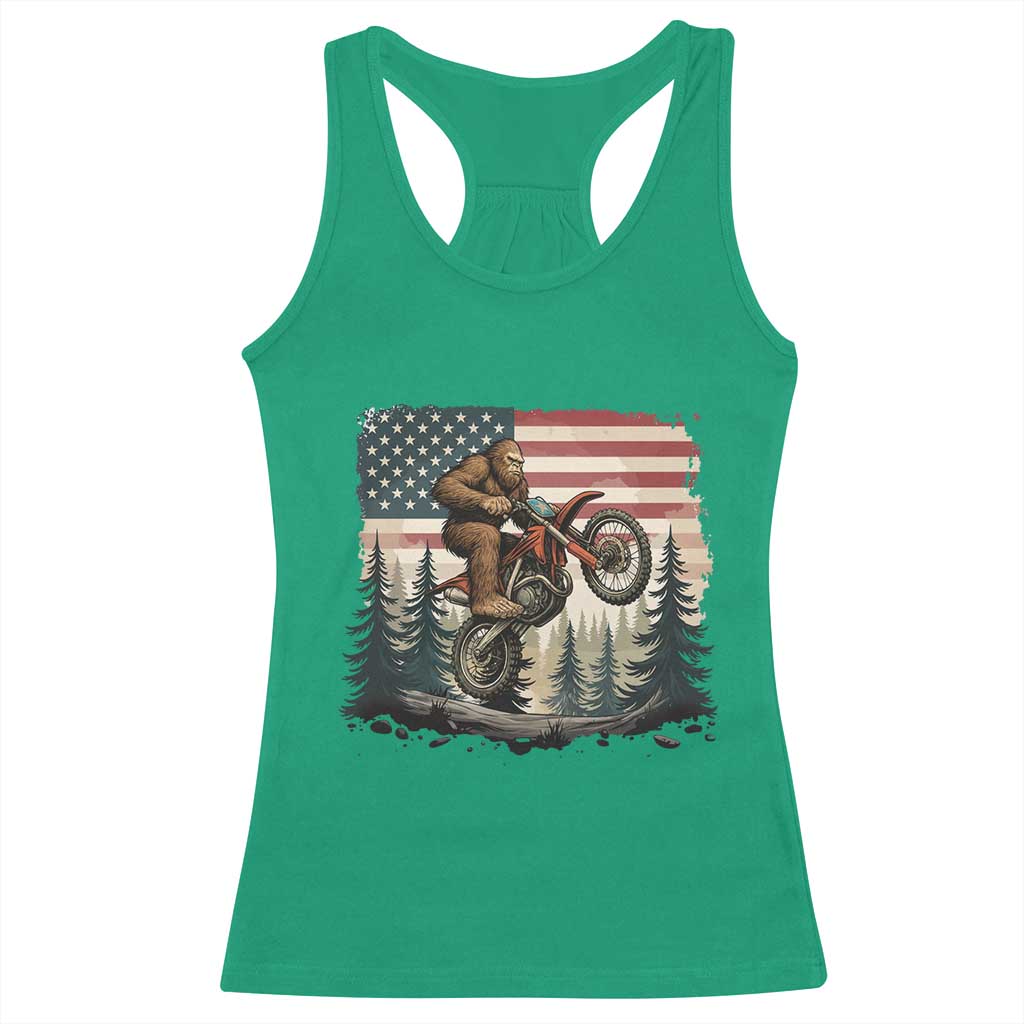 Bigfoot Dirt Bike Racerback Tank Top Patriotic Sasquatch American Flag - Wonder Print Shop
